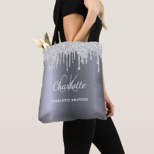 Silberne Glittertropfen-Monogramm-Initialen Tasche