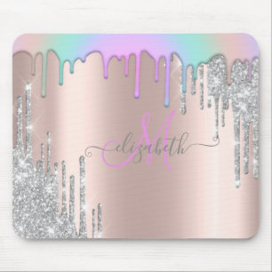 Silberne Glittertropfen Regenbogen Roségold Monogr Mousepad