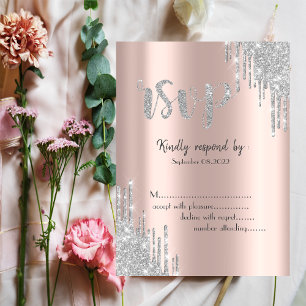 Silberne Glittertropfen Rose Gold Bat Mizwa RSVP Einladung