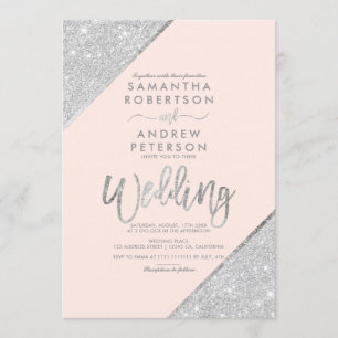 Silberne Glittertypographie erröten rosa Hochzeit Einladung