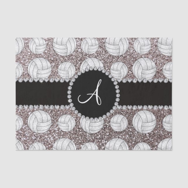 Silberne Glittervolleyball des Monogramms Seidenpapier (Vorderseite)