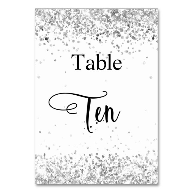 Silberne Glitzer-Kalligraphie Tabelle 10 Tischnummer (Vorderseite)