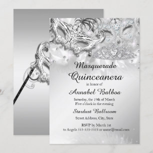 Silberne Glitzer-Masken-Quinceanera-Party Einladung