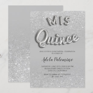Silberne Glitzer Omelone Grau Quinceañera Einladung
