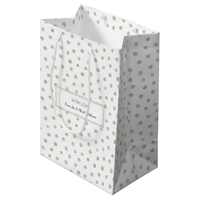 Silberne Glitzer-Punkte Mittlere Geschenktüte (Vorderseite Schrägansicht)