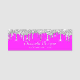 Silberne Glitzer Tropfen, rosa LeuchtstoffNeon Namensschild