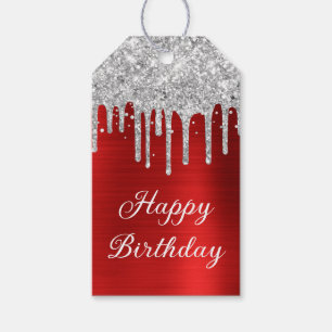 Silberne Glitzer-Tropfen Rote Folie Alles Gute zum Geschenkanhänger