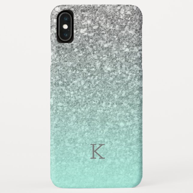 Silberne Glitzer Türkis-Blau-Omermonogramm Case-Mate iPhone Hülle (Rückseite)