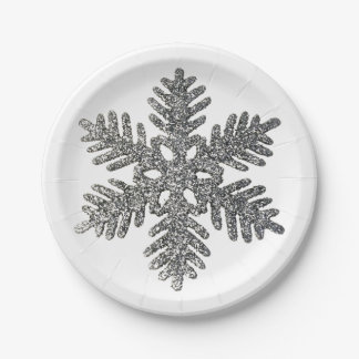 Silberne Glitzer-Weihnachtssternchen-Vereinbarung Pappteller