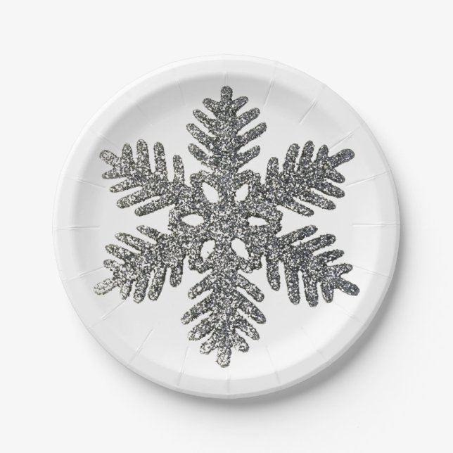 Silberne Glitzer-Weihnachtssternchen-Vereinbarung Pappteller (Vorderseite)