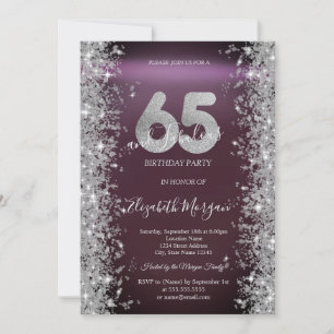 Silberne Glitzerdiamanten Bordeaux 65. Geburtstag Einladung