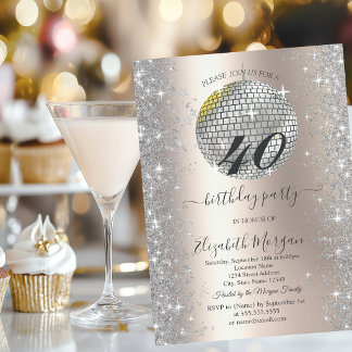 Silberne Glitzerdiamanten Elfenbein 40. Geburtstag Einladung