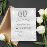Silberne Glitzern aus dem 60. Jahrhundert glamourö Einladungspostkarte<br><div class="desc">Eine moderne, stilvolle und glamouröse Einladung zu einer 60. Geburtstagsfeier. Ein silbernes Imitat mit Glitzer-Staub. Personalisieren Sie Ihren Namen und Ihre Party-Daten und fügen Sie diese hinzu. Nummer 60 wird mit einem Schriftart im Ballonstil geschrieben, Skript. Zurück: silberer Hintergrund, Postkartendesign. Tipp: Wenn Sie es nicht so gewollt haben, dass es...</div>