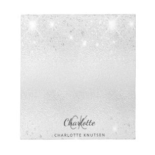 Silberne glitzernde Monogramm-Initialen Name metal Notizblock