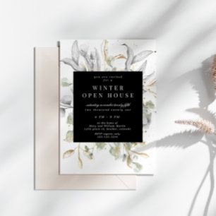 Silberne goldene Blumen Elegante quadratische Open Einladung