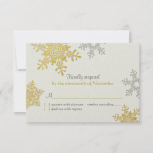 Silberne Goldene Schneeflocken Winterhochzeit Antw RSVP Karte