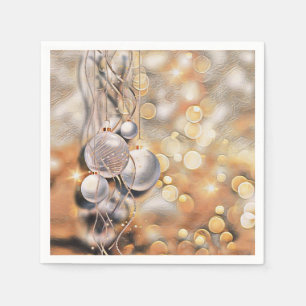 Silberne goldene Weihnachtsbaumkugeln Aquarell Serviette