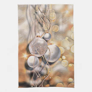 Silberne goldene Weihnachtsdekorationen Aquarell Geschirrtuch