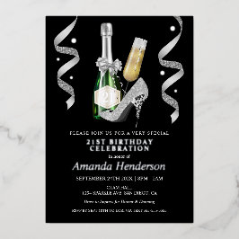 Silberne Heelse und Champagner Frauen zum Geburtst Folieneinladung