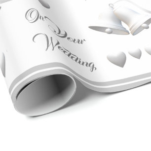 Silberne Herzen & Glocken Hochzeitsgeschenkpapier Geschenkpapier