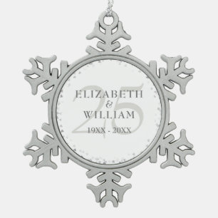 Silberne Herzen zum 25. Jubiläum Schneeflocken Zinn-Ornament