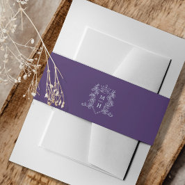 Silberne Herzkronen und lila Hochzeit Einladungsbanderole