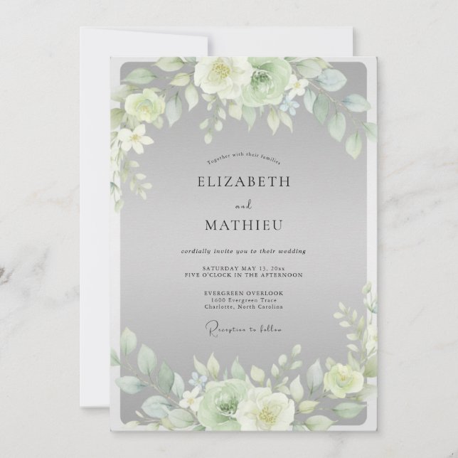 Silberne Hochzeit mit Blättern Einladung (Vorderseite)