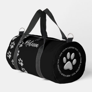 Silberne Hundepfoten schwarzes Hintergrund-Druckmu Duffle Bag