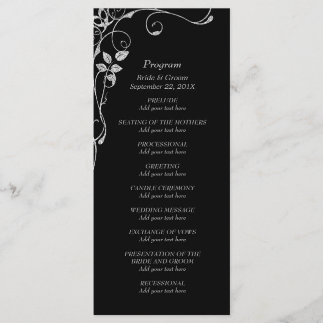 Silberne Imitate Diamantgrenzenhochzeitsprogramm Programm (Vorderseite)