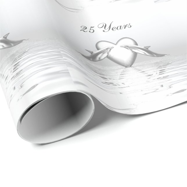 Silberne Jubiläumsdeln und Herz Geschenkpapier (Rolleneckpunkt)