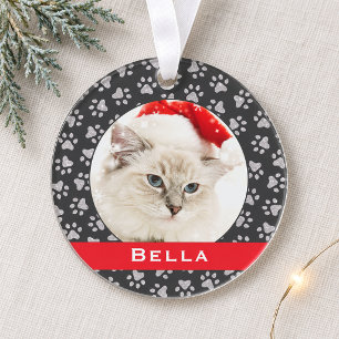 Silberne Katzenpfotenabdrücke, roter, benutzerdefi Ornament