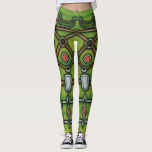 Silberne Kette und Rubine, Grün und Brown-Legging Leggings