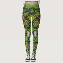 Silberne Kette und Rubine, Grün und Brown-Leggings Leggings