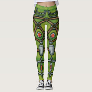 Silberne Kette und Rubine, Grün und Brown-Leggings Leggings