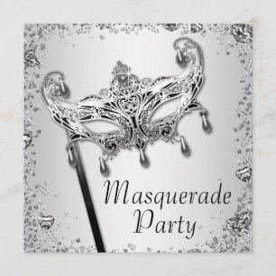 Silberne Konfetti Schwarz Weiße Maskenparty Einladung