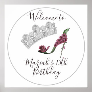 Silberne Krone, Florale Feen-Hochhackenschuhe Poster