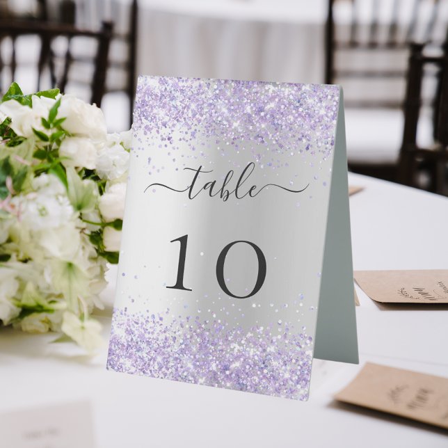 Silberne Lavendel-Veilchen-Hochzeitstisch-Nummer Tischaufsteller (Von Creator hochgeladen)