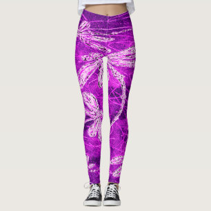 Silberne Libellen an einem magischen Magenta-Himme Leggings