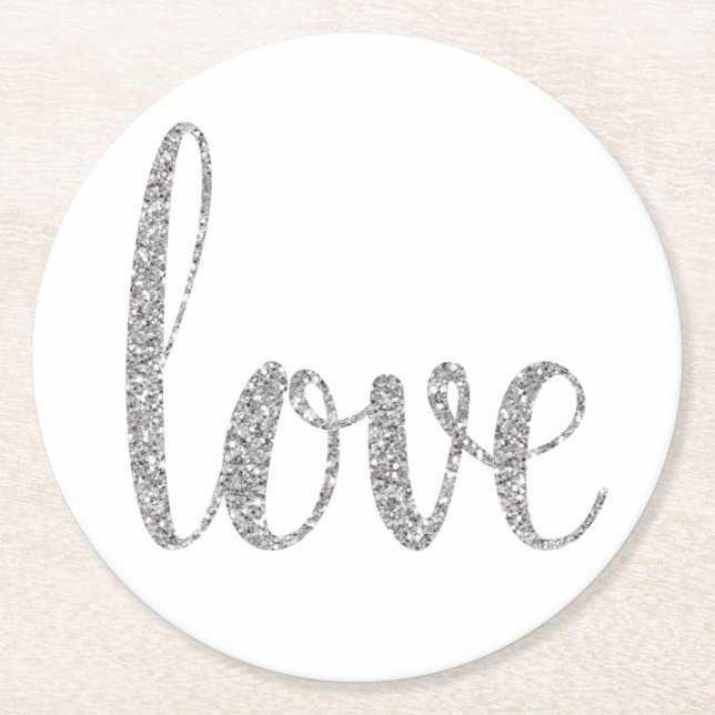 Silberne Liebe-Untersetzer, Glitter, rund Runder Pappuntersetzer (Vorderseite)
