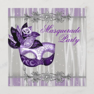 Silberne Lila Funkeln Lila Maskenball-Party Einladung