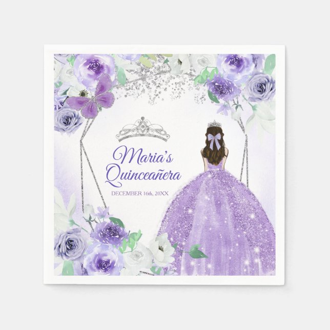 Silberne Lila Kleider Quinceañera Crown Geburtstag Serviette (Vorderseite)