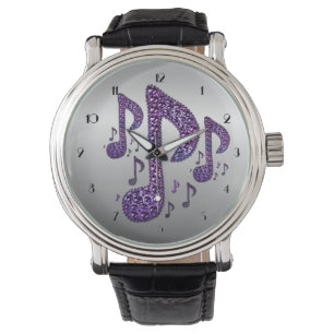Silberne Lila Musiknote Wrist Watch Armbanduhr