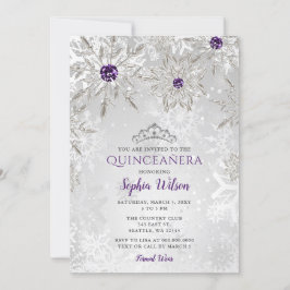 Silberne Lila Schneeflocken Tiara Quinceañera Einladung