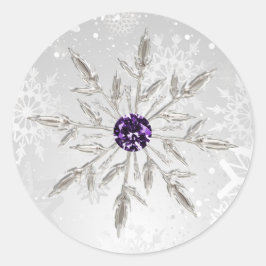 Silberne lila Schneeflocken Winteraufkleber Runder Aufkleber