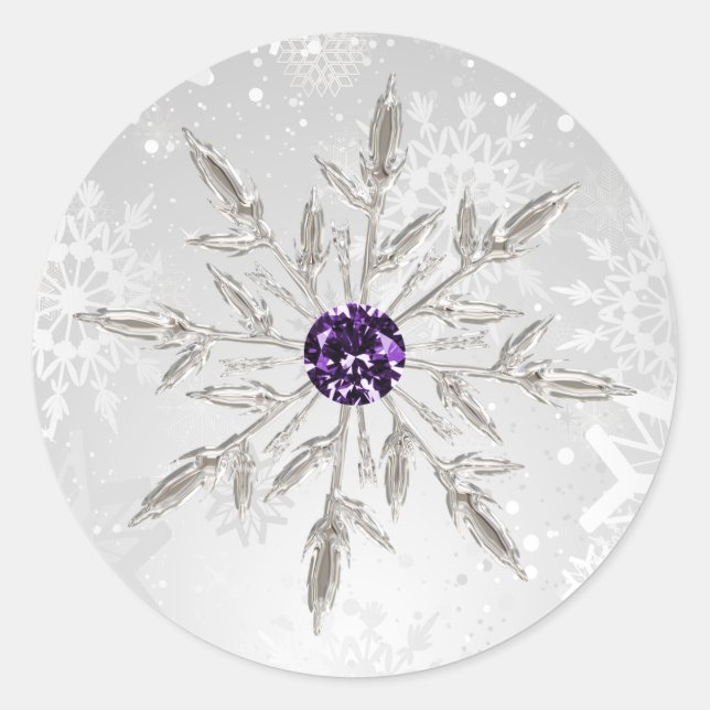Silberne lila Schneeflocken Winteraufkleber Runder Aufkleber (Vorderseite)