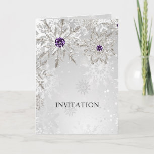 Silberne lila Schneeflocken Winterhochzeit Einladung