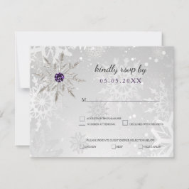 Silberne lila Schneeflocken Winterhochzeit uAwg RSVP Karte