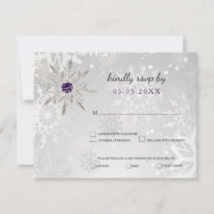 Silberne lila Schneeflocken Winterhochzeit uAwg RSVP Karte