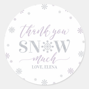 Silberne, lila Winterparty Danke vielmals Schnee Runder Aufkleber