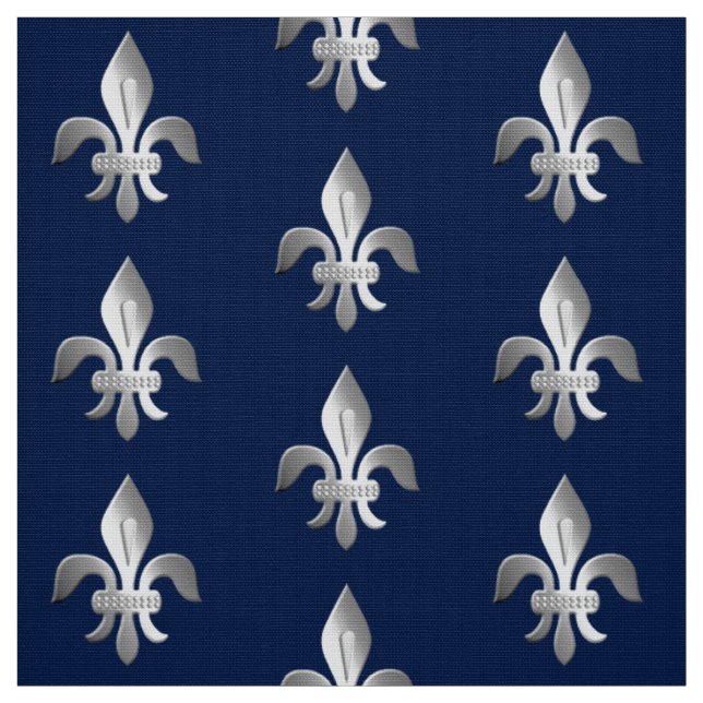 Silberne Lilie auf Indigoblau Stoff (Muster)